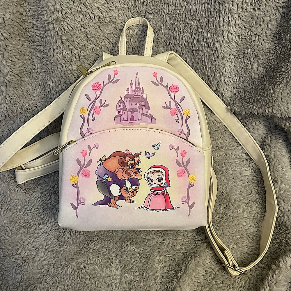 Like NEW Beauty and the Beast Winter Loungefly Mini Backpack 🌹❄️
